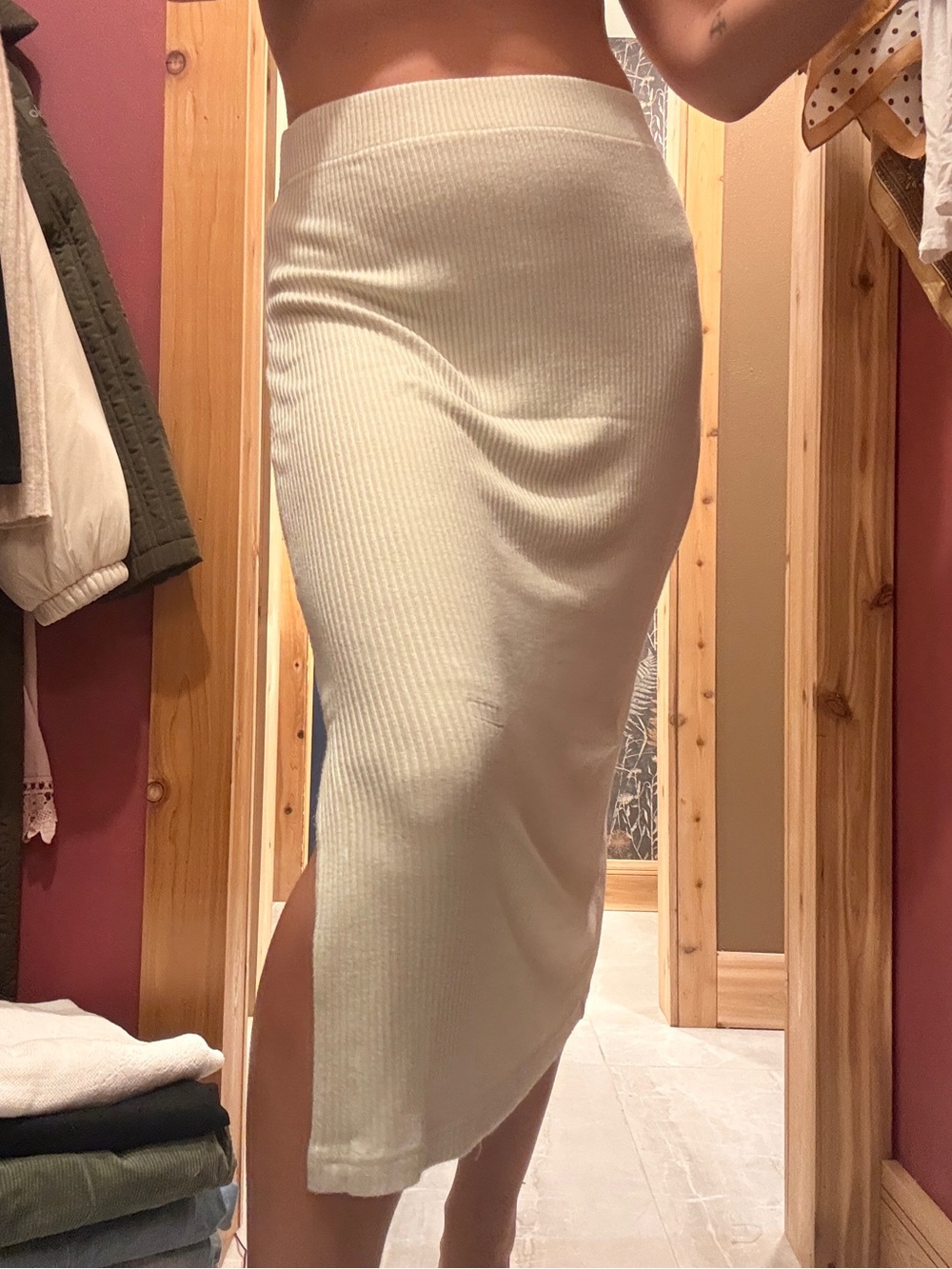 Rails Cream Ribbed Midi Skirt with Side Slit